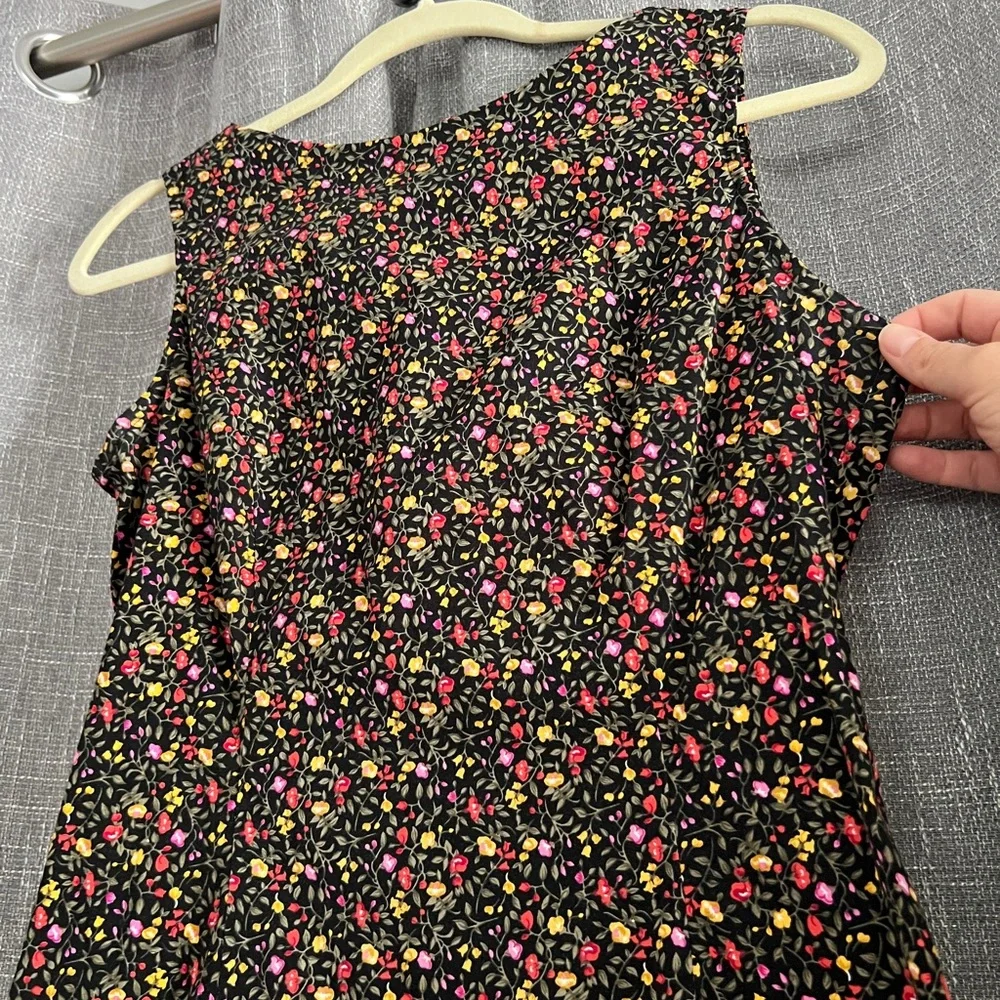 Vintage 90’s Betsy Lauren - ditsy floral print on black mini dress - size 10 - Picture 4 of 14